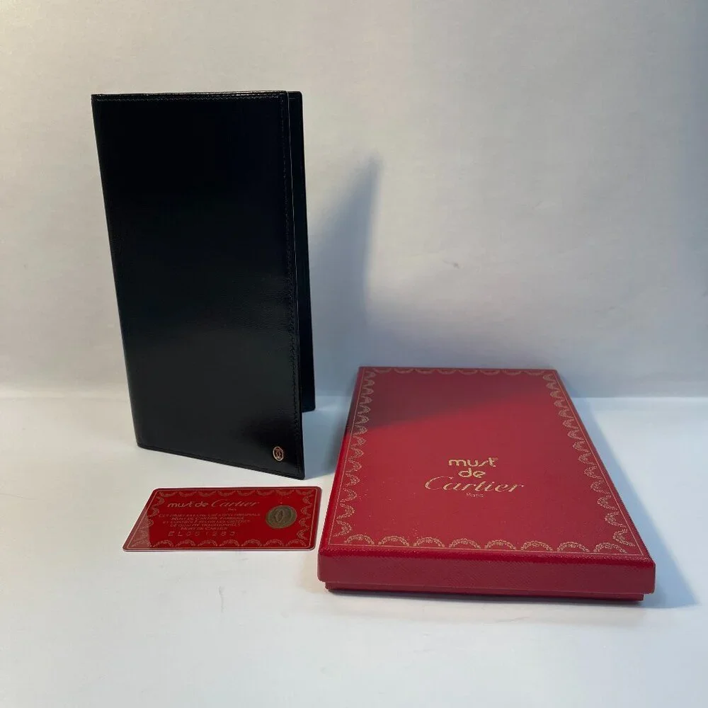 Cartier Pasha Leather Long Bifold Organizer Wallet - Black - Preowned